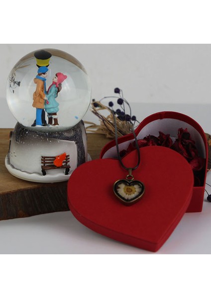 Kış Masalı Kar Küresi Kalp Kolye Kalp Kutu Sevgiliye Concept Hediye
