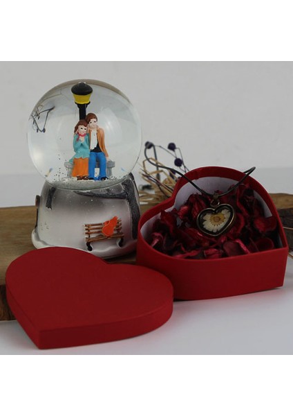 Kış Masalı Kar Küresi Kalp Kolye Kalp Kutu Sevgiliye Concept Hediye modelleri