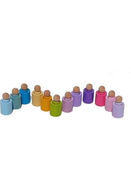 Kırt Kırt Ahşap Gökkuşağı Pegleri Düz Kase 12'li Pastel Tonlar