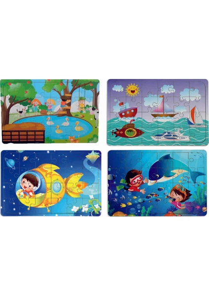 4 Adet Ahşap Puzzle Yapboz Set