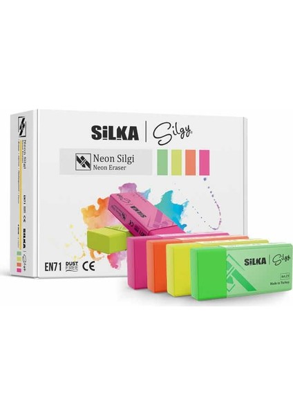 SİLKA NEON SİLGİ - 4 RENK (30'LU KUTU)