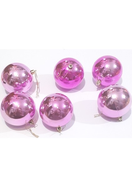 Yılbaşı Yeni Yıl Süsü Çam Ağacı Süs Top 8 cm 6'lı Pembe