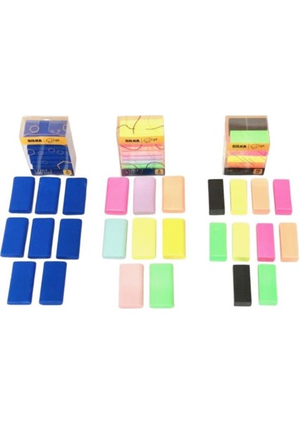 Silgi Seti 3'lü Mavi Pastel ve Neon Renk Karışımı Desensiz Okul Ofis Kullanımına Uygun modelleri