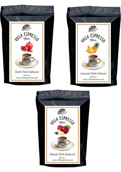 3 * 200 gr 3'lü Türk Kahvesi (Narlı-Ananaslı-Elmalı)