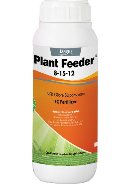 izagro 1 LT: Npk Gübre Çözeltisi Azot: 8 Fosfor: 15 Potas:12