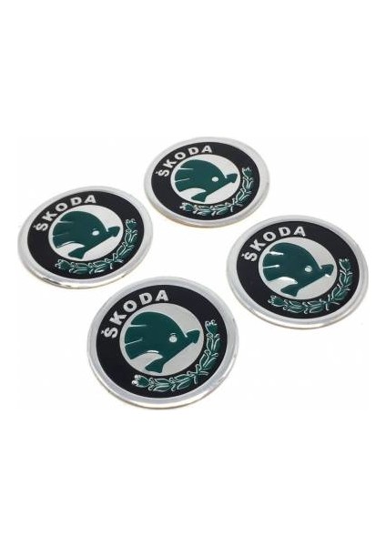 Skoda Alüminyum Yapıştırma Jant Göbeği Yeşil 4'lü 60MM