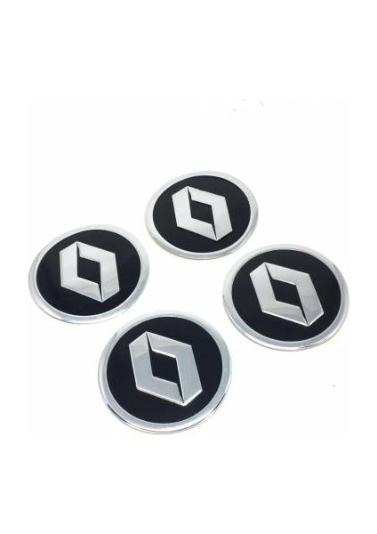 Renault Alüminyum Yapıştırma Jant Göbeği Siyah 4'lü 60MM