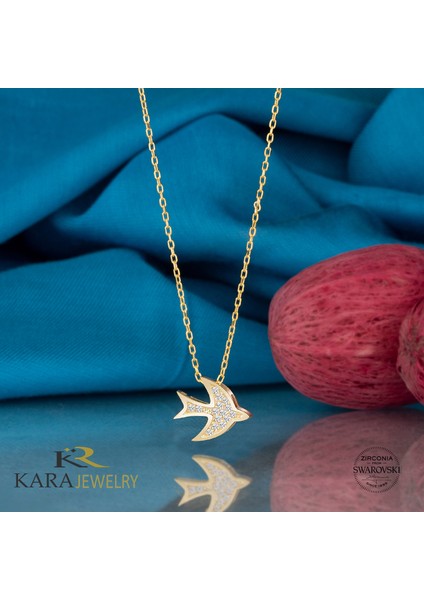 Gümüş Kolye Swarovskı Taşlı Kırlangıç Temalı Altın Renk Kaplama Kadın Kolye fiyatları