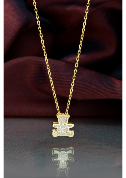 Gümüş Kolye Swarovskı Taşlı Ayıcık Temalı Altın Kaplama Kadın Kolye