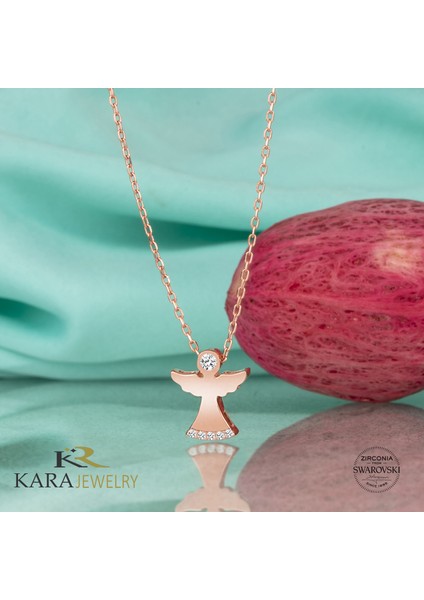 Gümüş Kolye Swarovskı Taşlı Melek Temalı Rose Kaplama Kadın Kolye fiyatları