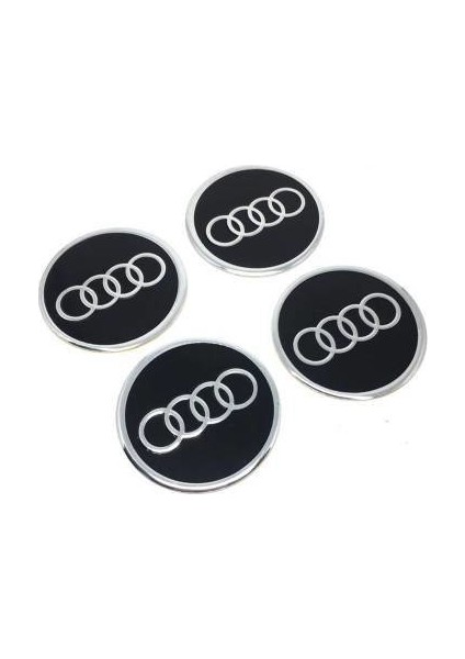 Audi Alüminyum Yapıştırma Jant Göbeği Siyah 4'lü 60MM