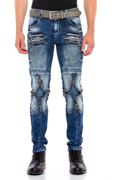 CD551 Dizleri Fermuarlı Sokak Modası Skinny Erkek Kot Pantolon