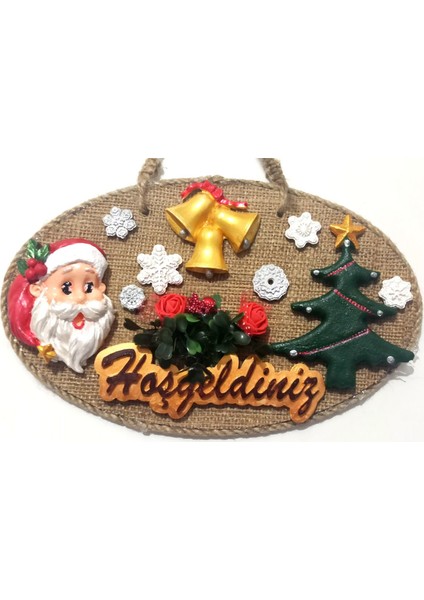 Çam Ağacı, Noel Baba ve Hoşgeldiniz Yazılı El Yapımı Yılbaşı Kapı Süsü