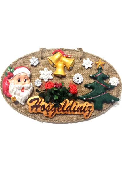 Çam Ağacı, Noel Baba ve Hoşgeldiniz Yazılı El Yapımı Yılbaşı Kapı Süsü