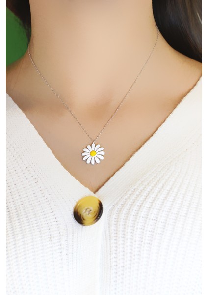 Papatya Model Hayalet Gümüş Kolye