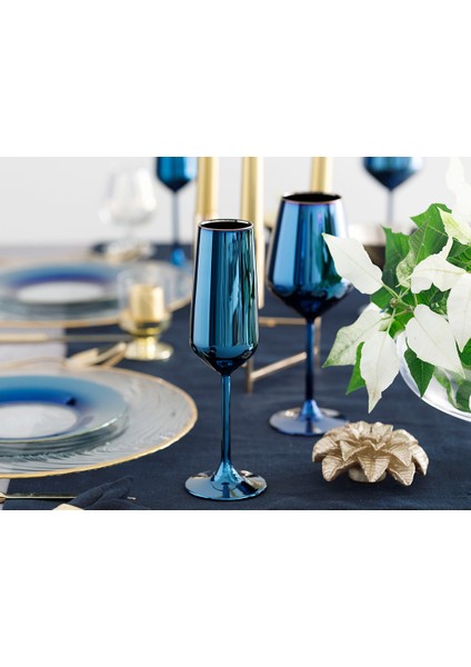 Jade Cam 2'li Şampanya Kadeh 195 ml Mavi - Lacivert