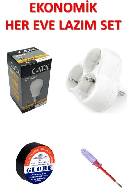 Her Eve Lazım Set (Led Ampul-Kontrol Kalemi-Yonca Fiş-Izole Bant)