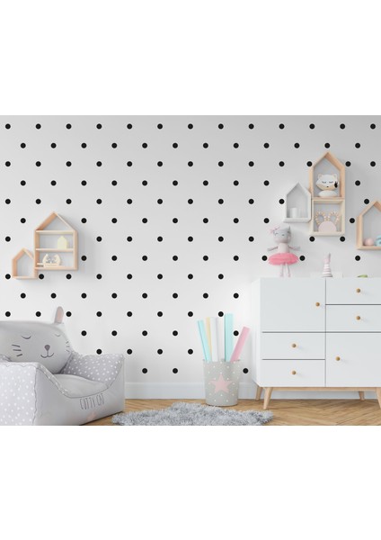 3 cm Mat Siyah Yuvarlak Puantiye Duvar Sticker 150 Adet