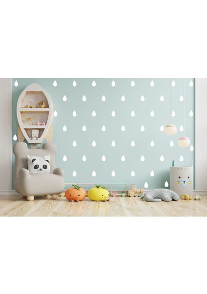 4 cm Mat Beyaz Su Damlaları Duvar Sticker 100 Adet