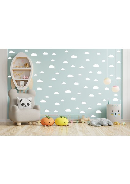 6-8-10 cm Mat Beyaz Bulutlar Duvar Sticker 70 Adet