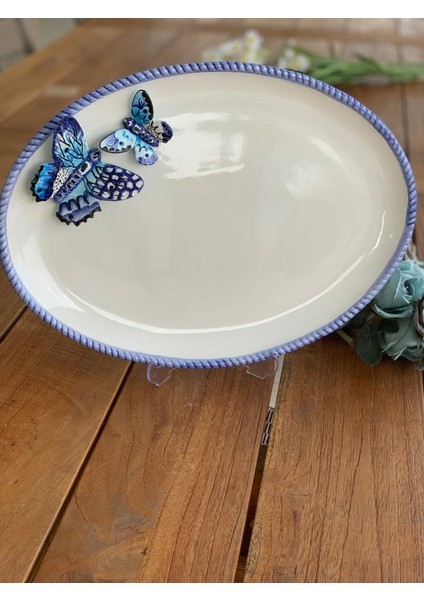 LYL102 Mavi Kelebek Oval Servis Tabağı