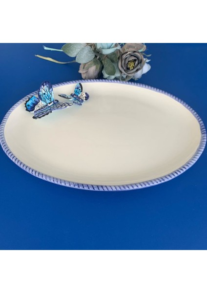 LYL102 Mavi Kelebek Oval Servis Tabağı