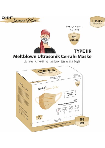 Secure Plus Meltblown Ultrasonik 3 Katlı Cerrahi Maske - Beyaz (100 Adet)