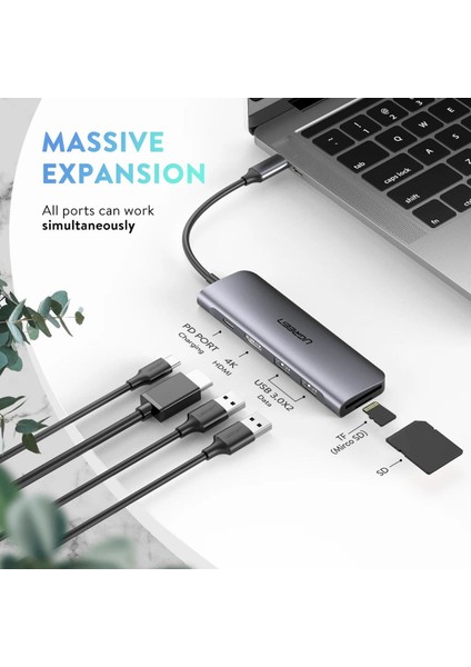 Type-C to HDMI USB 3.0 TF SD PD Dönüştürücü Çok Fonksiyonlu Adaptör
