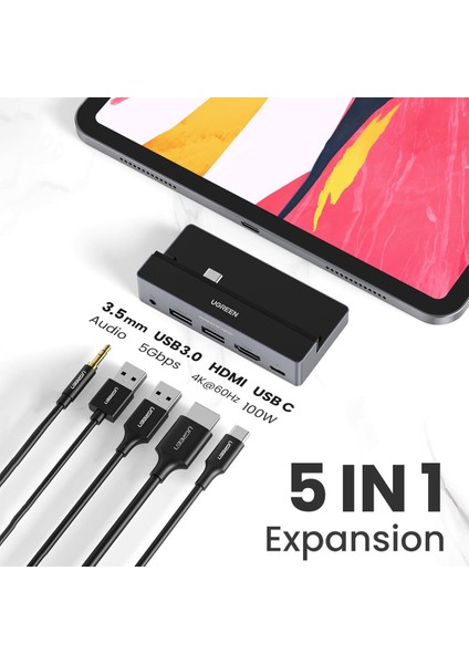 iPad Pro için Type-C to 3.5mm AUX USB 3.0 HDMI PD Dönüştürücü Adaptör