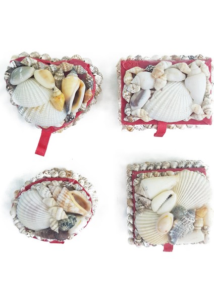 Deniz Kabuğu Süslemeli 4''lü Mini Takı Mücevher Kutusu Seti 6x5 cm - MKT10