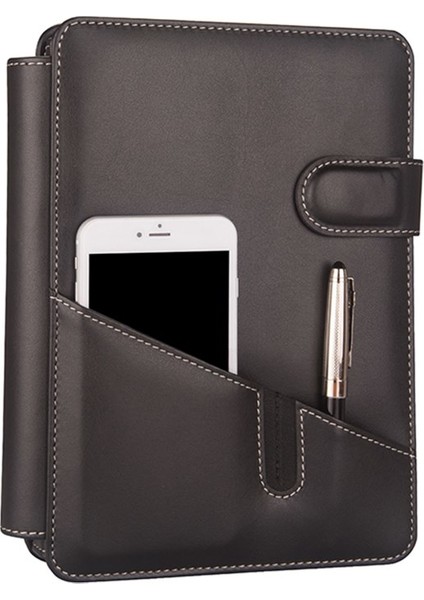 Diplomat Telefon Kılıflı 4 Halkalı Organizer Kareli Defterli 15 x 21 cm Siyah