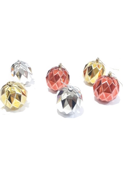 Yılbaşı Yeni Yıl Süsü Çam Ağacı Süs Top Desenli 7 cm 6'lı