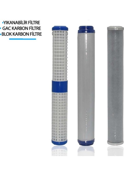Daire Bina Sayaç Girişi 20" Inch 3 Aşama ( Yıkanabilir , Gac , Blok ) Yedek Filtre Seti
