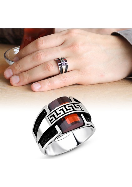 Kırmızı Zirkon Taşlı 925 Ayar Gümüş Menderes Yüzüğü