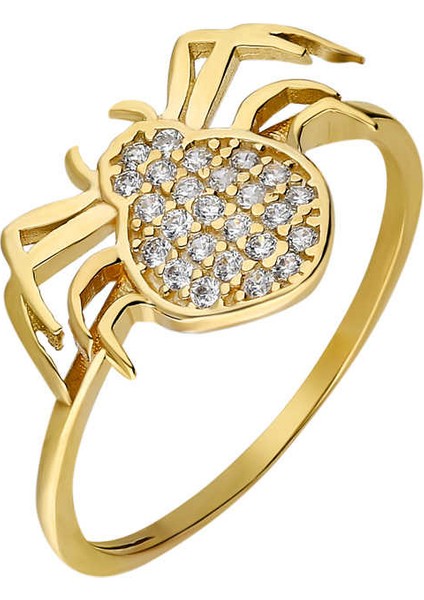 Zirkon Taşlı Spider Tasarım Gold Renk 925 Ayar Gümüş Bayan Yüzük fiyatları