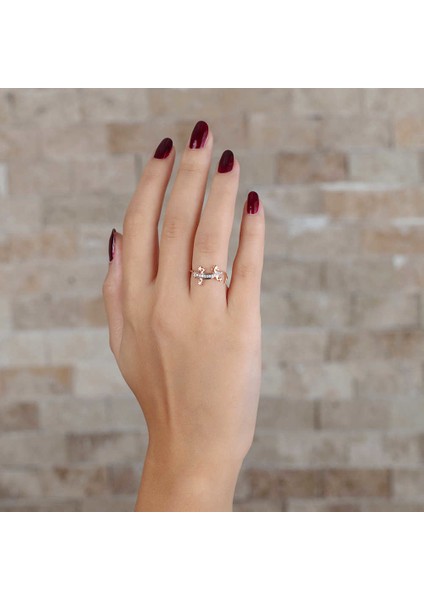 Zirkon Taşlı Kertenkele Tasarım Rose Renk 925 Ayar Gümüş Bayan Yüzük modelleri