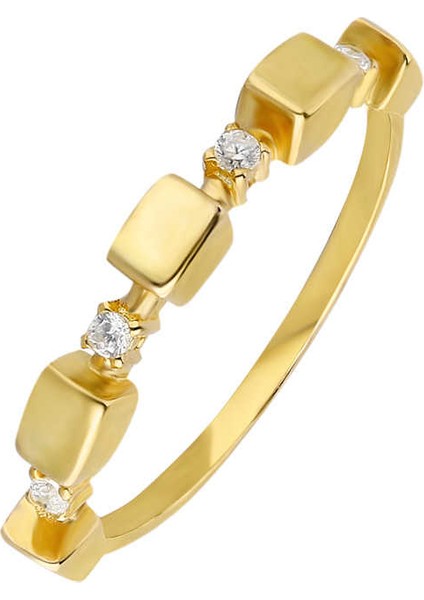 Zirkon Taşlı Sıralı Küp Tasarım Gold Renk 925 Ayar Gümüş Bayan Yüzük fiyatları