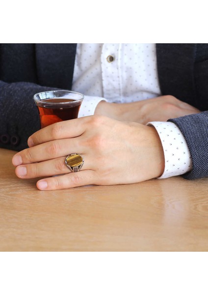 Kaplangözü Taşlı Örgü Tasarım 925 Ayar Gümüş Erkek Yüzük fiyatları