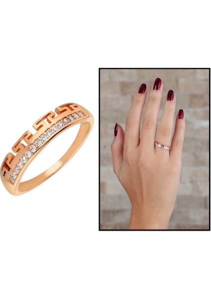 Zirkon Taşlı T Tasarım Rose Renk 925 Ayar Gümüş Bayan Yüzük