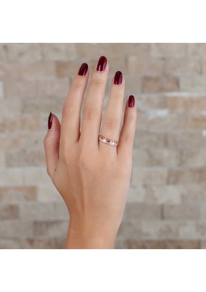 Zirkon Taşlı T Tasarım Rose Renk 925 Ayar Gümüş Bayan Yüzük modelleri
