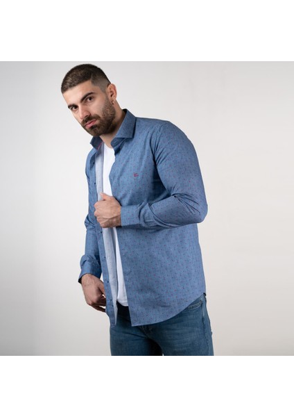Slimfit Erkek Desenli Kot Gömlek