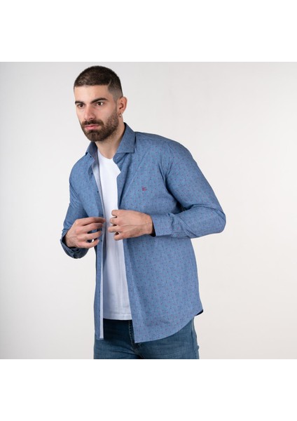 Slimfit Erkek Desenli Kot Gömlek