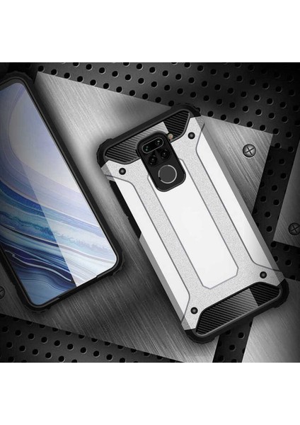 Case 4U Xiaomi Redmi Note 9 Kılıf Military Armor Çift Katmanlı Crash Silikon Kılıf Siyah