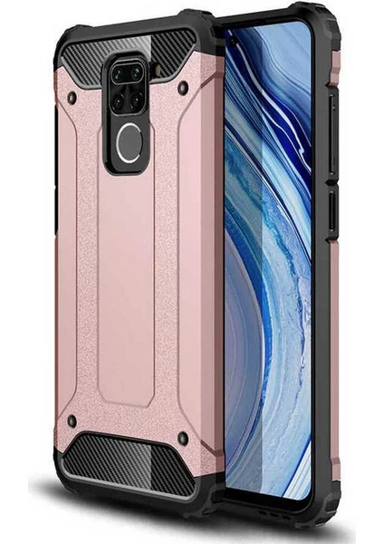 Case 4U Xiaomi Redmi Note 9 Kılıf Military Armor Çift Katmanlı Crash Silikon Kılıf Rose Gold