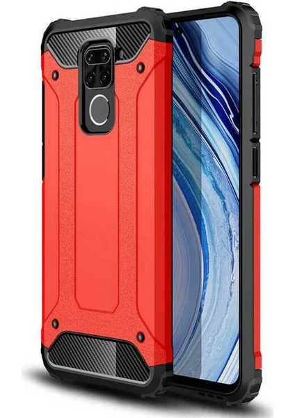 Case 4U Xiaomi Redmi Note 9 Kılıf Military Armor Çift Katmanlı Crash Silikon Kılıf Kırmızı