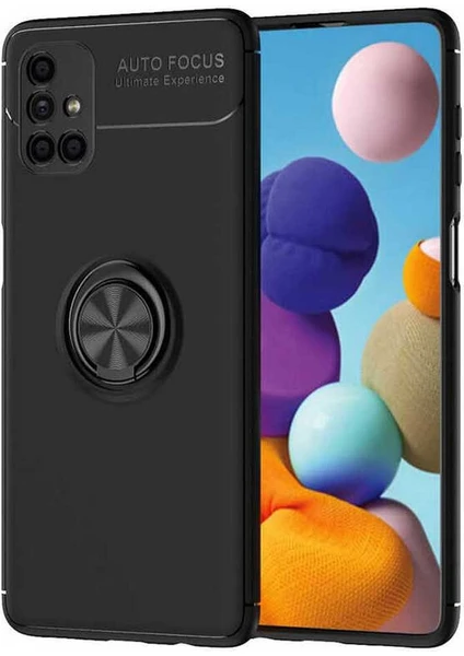 Case 4U Samsung Galaxy M51 Kılıf Autofocus Shockprof Ravel Yüzüklü Standlı Slikon Kapak Siyah