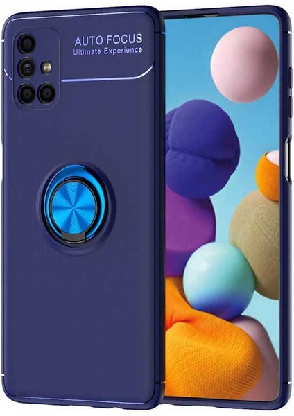 Samsung Galaxy M51 Kılıf Autofocus Shockprof Ravel Yüzüklü Standlı Slikon Kapak Lacivert