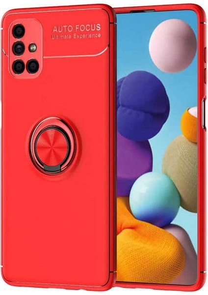 Case 4U Galaxy M51 Kılıf Autofocus Shockprof Ravel Yüzüklü Standlı Slikon Kapak Kırmızı