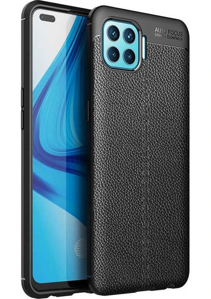 Case 4U Oppo Reno 4 Lite Kılıf Rugan Armor Deri Görünümlü Yüksek Kalite Silikon Niss Siyah