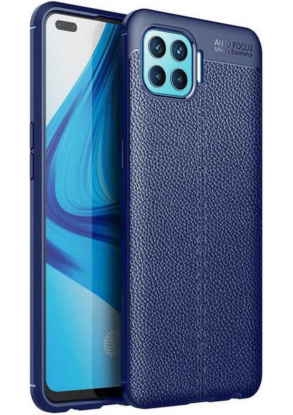 Oppo Reno 4 Lite Kılıf Rugan Armor Deri Görünümlü Yüksek Kalite Silikon Niss Lacivert